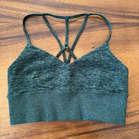 Alo Yoga Heather Hunter Green Strappy Back Sports Bra Small - Picture 3 of 8